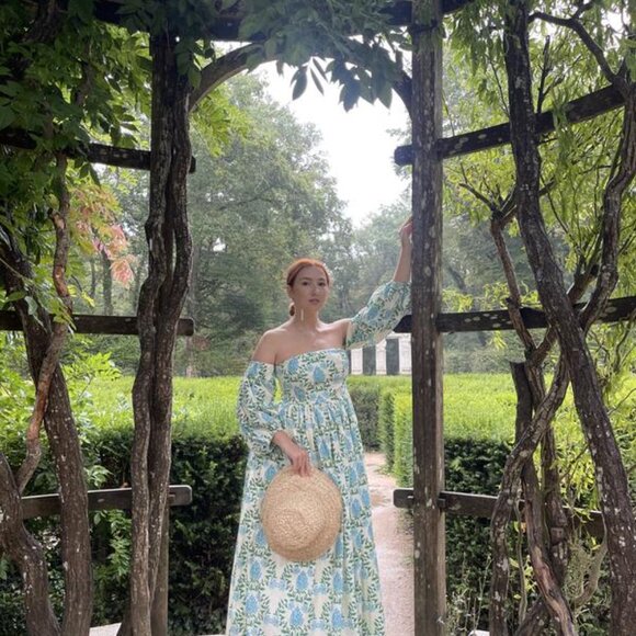 Anthropologie Hydrangea Dress Let Me Be XSP off shoulder long sleeve maxi floral - Picture 14 of 16